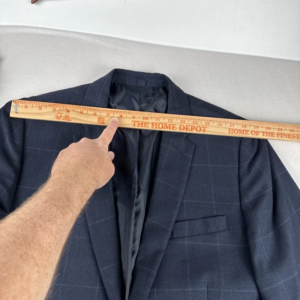 J Crew Thompson Mens Navy Windowpane Sport Coat 44R Wool Blend office business